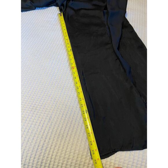 Talulah Boho Silky Black Palazzo Tie Front High Slit Wide Leg Pull On Pants Lg - Picture 5 of 12